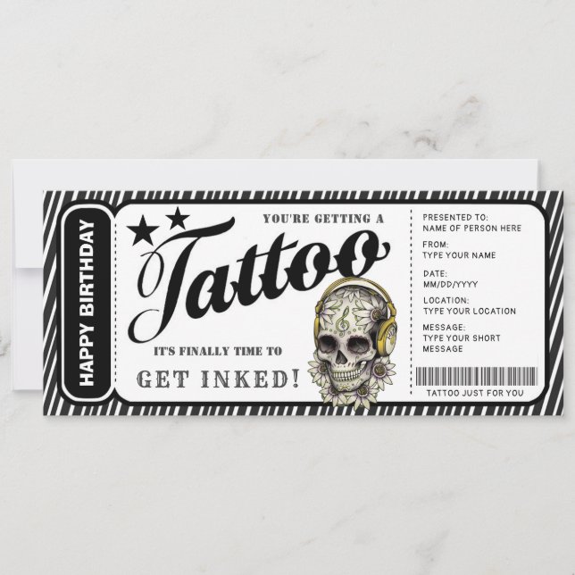 Invitación Boleto de Certificado de Regalo de Tatuaje Persona (Anverso)