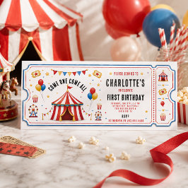Invitación Boleto de Circo Rojo Moderno Cumpleaños 1er | Cual