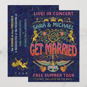 Invitación Boleto de Concierto con Tema Retro de Boda de la D