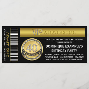 Invitación Boleto de cumpleaños 40 aniversario Gold Ticket