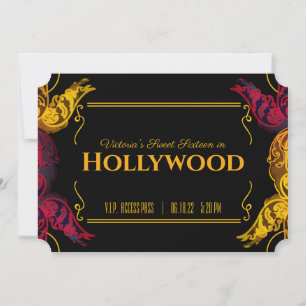 Invitación boleto de cumpleaños de 16 viejos HOLLYWOOD Invita