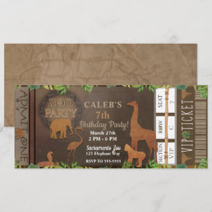 Invitación Boleto de Cumpleaños de Animales Marrones FIESTA D