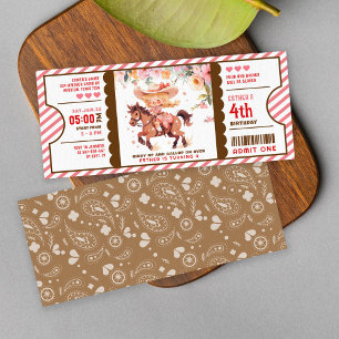 Invitación boleto de cumpleaños de cowgirl de occidente silve
