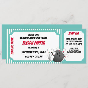 Invitación Boleto de cumpleaños Fiesta Bowling