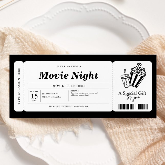 Invitación Boleto de cupón de regalo de noche de película (Subido por el creador)