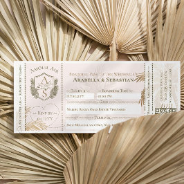 Invitación Boleto de Embarque de Plano Tropical para Boda de 