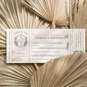 Invitación Boleto de Embarque de Plano Tropical para Boda de 