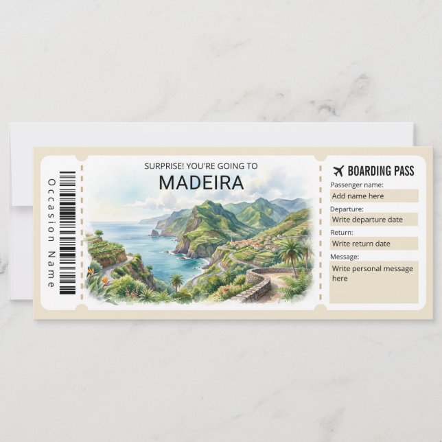 Invitación Boleto de embarque para viaje a Madeira (Anverso)