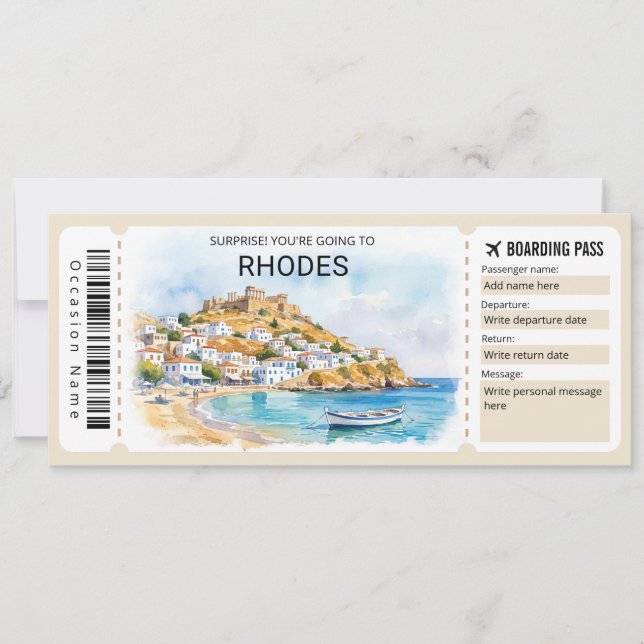 Invitación Boleto de embarque para viaje a Rodas (Anverso)