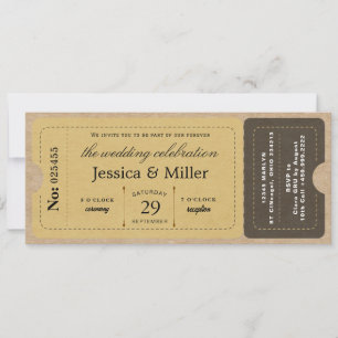 Invitación Boleto de embarque rústico estilo ticket de boda