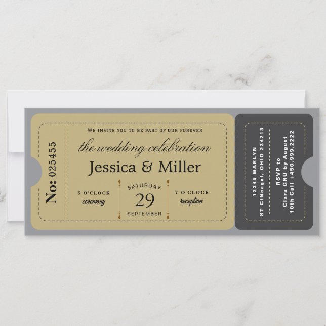 Invitación Boleto de embarque rústico estilo ticket de boda (Anverso)