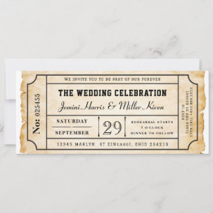 Invitación Boleto de embarque rústico estilo ticket de boda