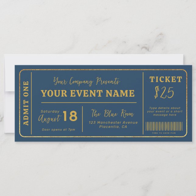 Invitación Boleto de Evento Personalizado, Boleto Falso de Co (Anverso)