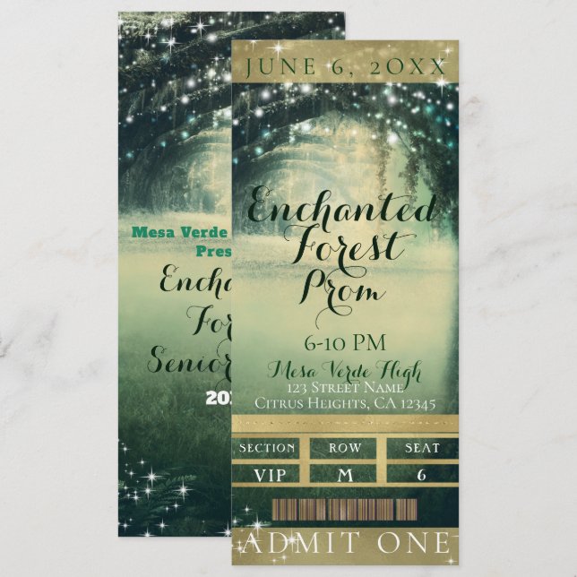 Invitación Boleto de Fiesta VIP con el Green Forest Green Blu (Anverso / Reverso)