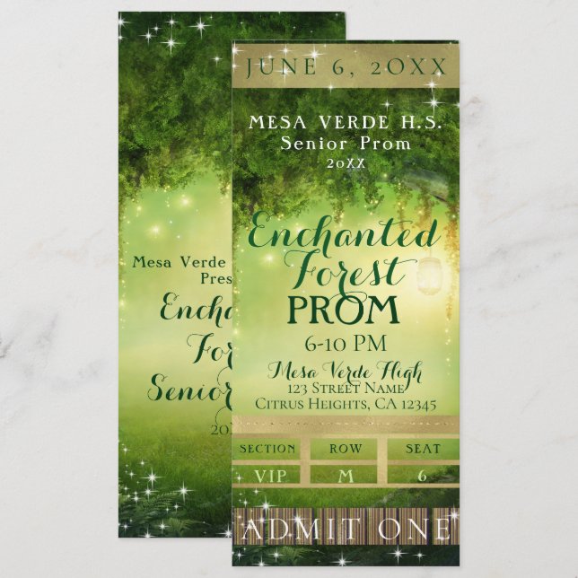 Invitación Boleto de Fiesta VIP del Green Forest encantado (Anverso / Reverso)