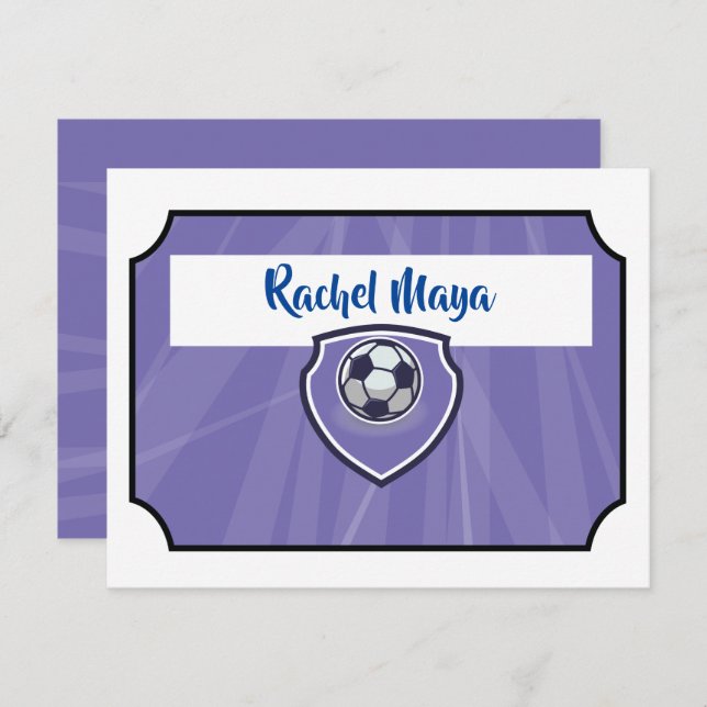Invitación BOLETO DE FÚTBOL Bat Mitzvah Morado Gracias Plano (Anverso / Reverso)