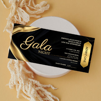 Invitación Boleto de Gala Empresarial Editable de Oro Negro M