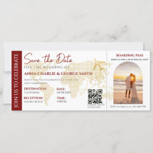 Invitación Boleto de guardar la fecha con foto de boda
