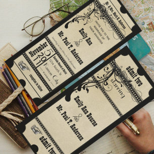 Invitación Boleto de Hollywood Antiguo Negro Boda