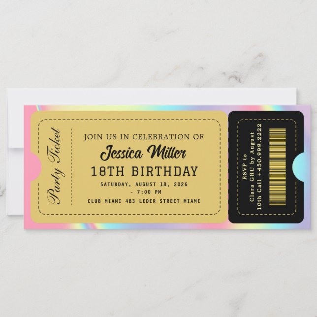 Invitación Boleto de la Fiesta de Negro y Dorado (Anverso)