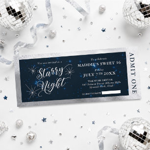 Invitación Boleto de Noche Estrellada Cumpleaños Dieciséis