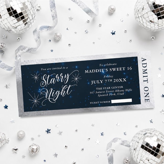Invitación Boleto de Noche Estrellada Cumpleaños Dieciséis (Subido por el creador)