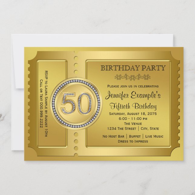 Invitación Boleto de Oro Puro Cumpleaños 50 (Anverso)
