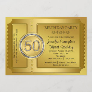 Invitación Boleto de Oro Puro Cumpleaños 50