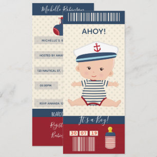 Invitación Boleto de pasaje de embarque náutico para baby sho