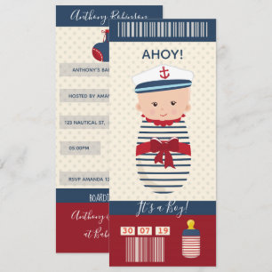Invitación Boleto de pasaje de embarque náutico para baby sho