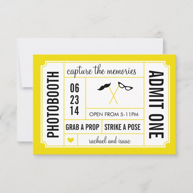 Invitación Boleto de Photobooth de los apoyos del bigote y de (Anverso)