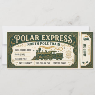 Invitación Boleto de Polar Express Pase de Entren del Polo No