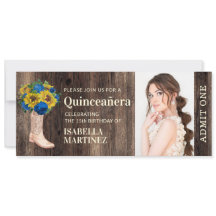 Boleto de Quinceañera de Rosa azul de girasol rúst