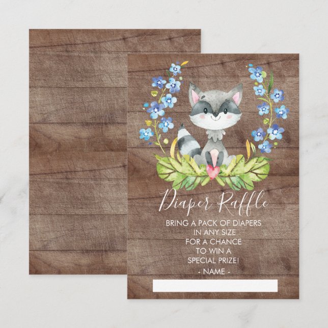 Invitación Boleto de Raccoon de Woodland Baby Shower Diaper R (Anverso / Reverso)