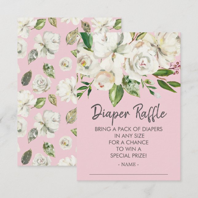 Invitación Boleto de Raffle Baby Shower Diaper de White Roses (Anverso / Reverso)