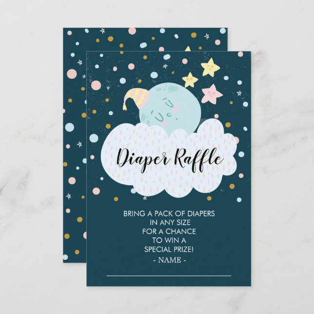 Invitación Boleto de Raffle de The Moon Baby Shower Diaper (Anverso / Reverso)