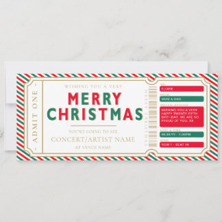 Invitación Boleto de regalo de concierto de Navidad Rojo Verd