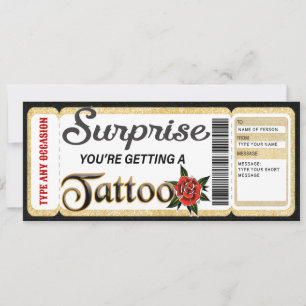 Invitación Boleto de regalo de tatuaje de certificado persona