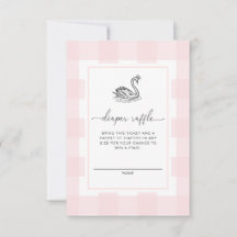 Boleto de rifa de pañal de cisne con gingham rosa
