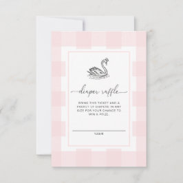 Invitación Boleto de rifa de pañal de cisne con gingham rosa 