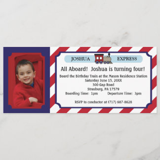 Invitación Boleto de tren de la foto - rayas rojas
