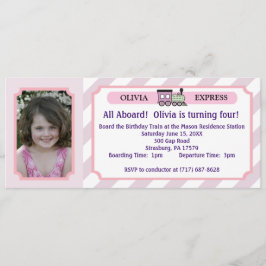 Invitación Boleto de tren de la foto - rayas rosadas