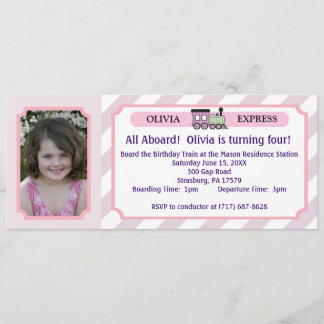 Invitación Boleto de tren de la foto - rayas rosadas
