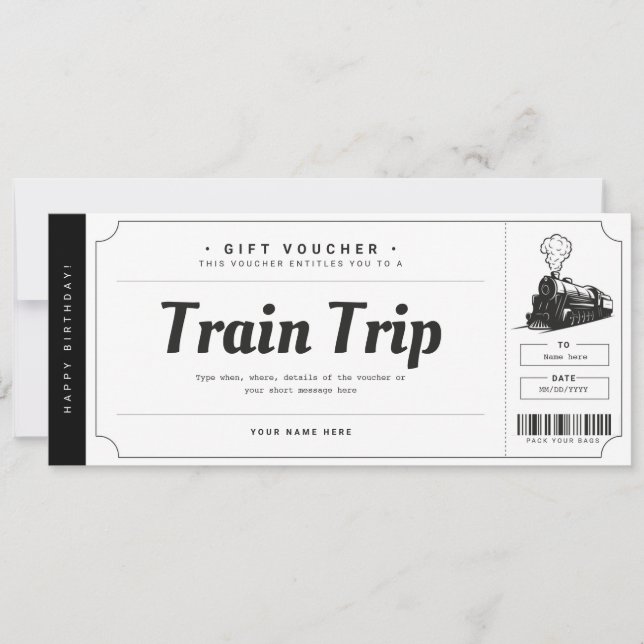 Invitación Boleto de viaje en tren sorpresa vale regalo (Anverso)