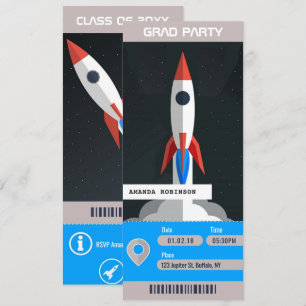 Invitación Boleto de viaje para fiesta de graduación con tema