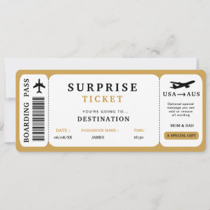 Invitación Boleto de viaje sorpresa Pase de embarque de viaje