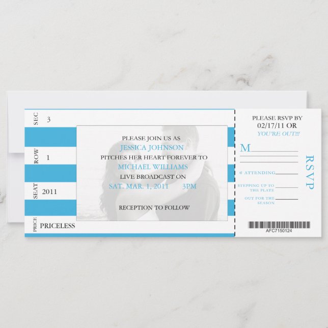 Invitación Boleto del béisbol (Anverso)