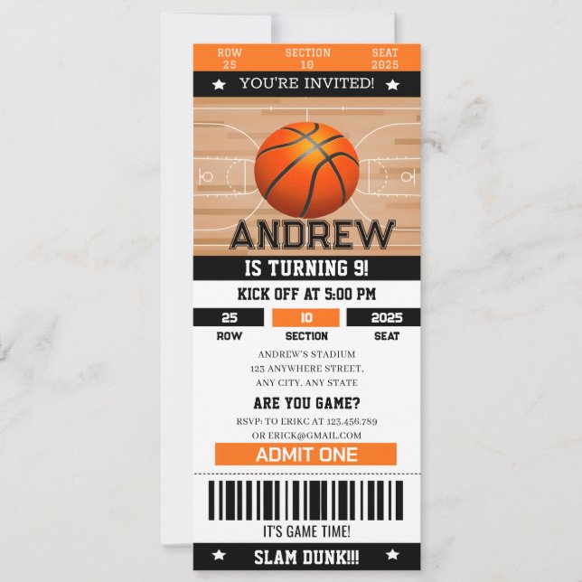 Invitación Boleto deportivo de Bash Bash de cumpleaños para S (Anverso)