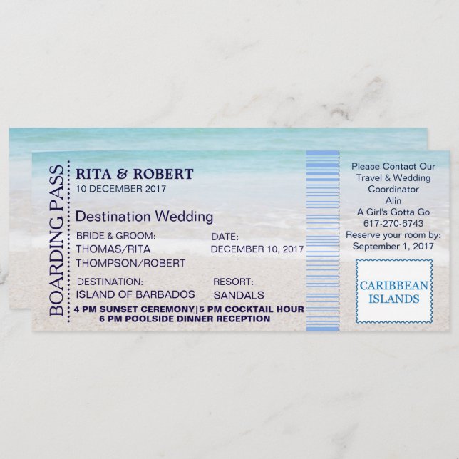 Invitación Boleto-Destino del documento de embarque de la (Anverso / Reverso)