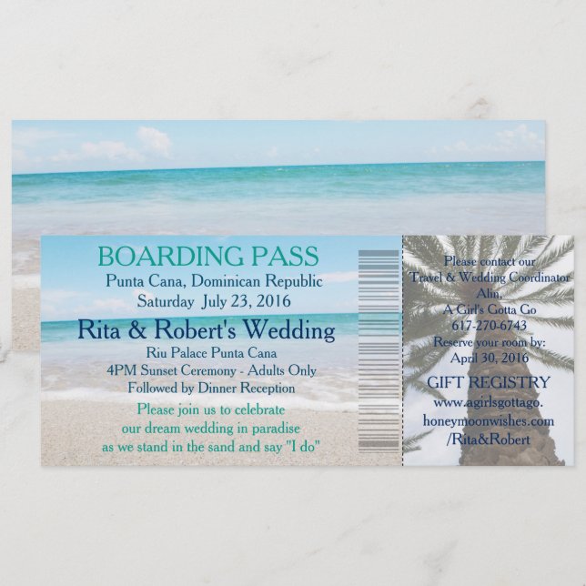 Invitación Boleto-Destino del documento de embarque de la (Anverso / Reverso)